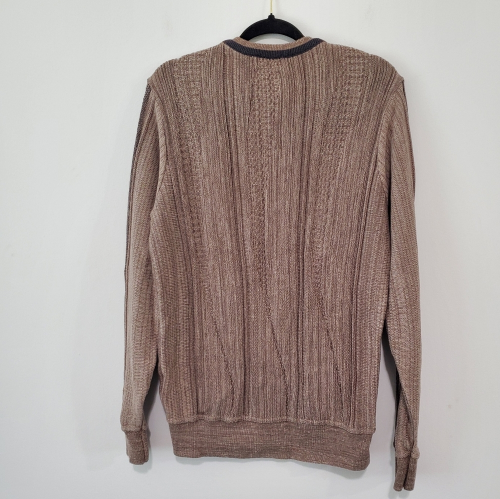 Vintage Large Woven Texture Stripe Cotton Cozy Grandpa Core Oversized Sweater - Picture 4 of 5